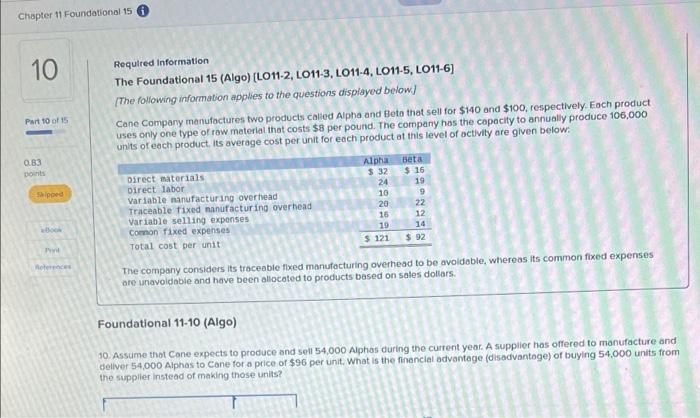 Common fixed expenses Total cost per unit Alpha $ 32 24 10