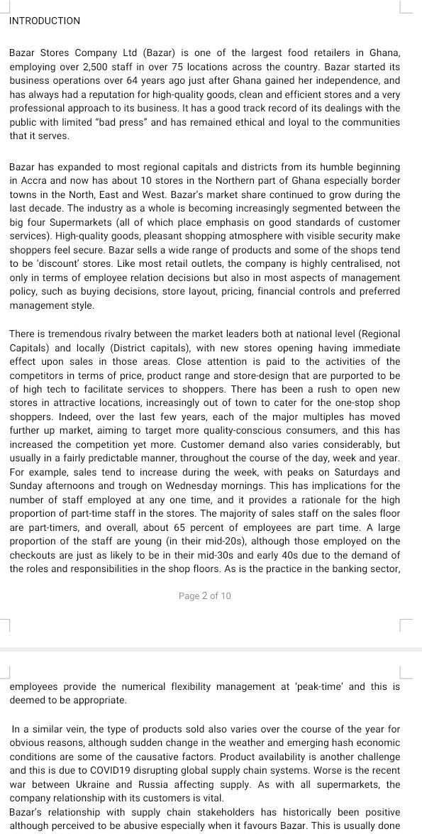  INTRODUCTION Bazar Stores Company Ltd (Bazar) is one of the largest