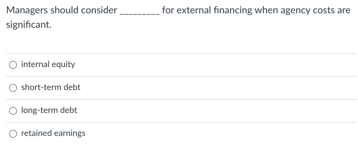 for external financing when agency costs are Managers should consider significant.