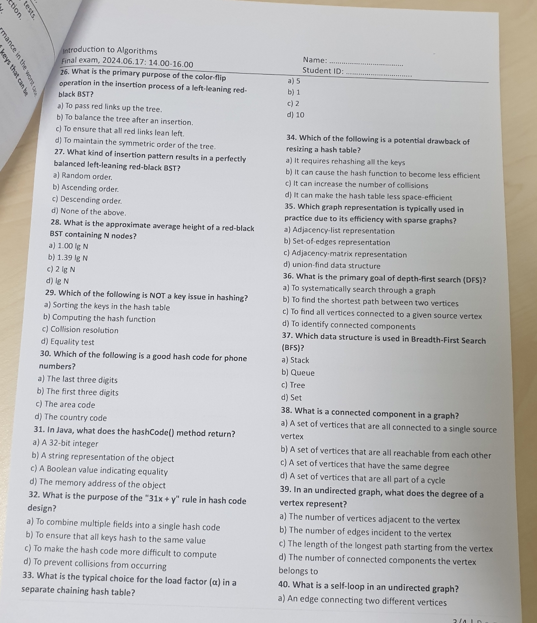  Introduction to Algorithms Final exam, 2024.06.17: 14.00-16.00 Name: q, 26. What
