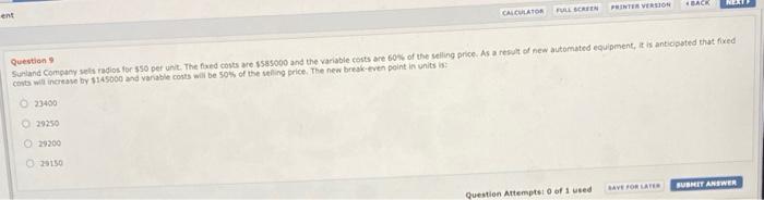  BACK NET PRINTER VERSION CALCULATOR Question Surland Company is radios for