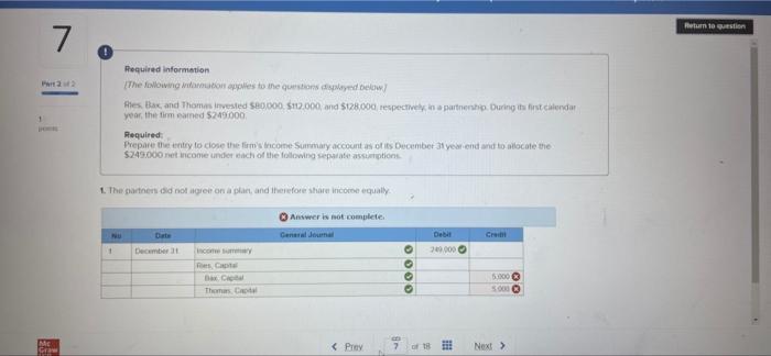  Return to question 7 Required information The following con es to