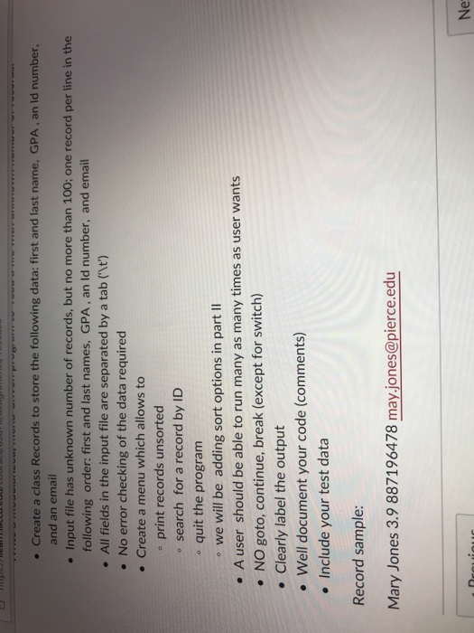  Create a class Records to store the following data: first and