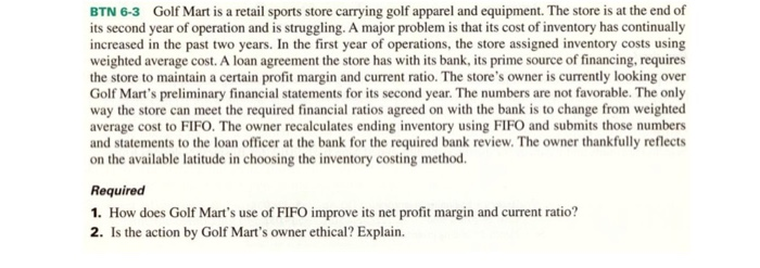  please answer both 1,2 ex) 1 2 BTN 6-3 Golf Mart