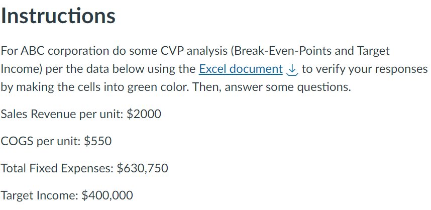 margin ratio, and target net income in the first four boxes below.