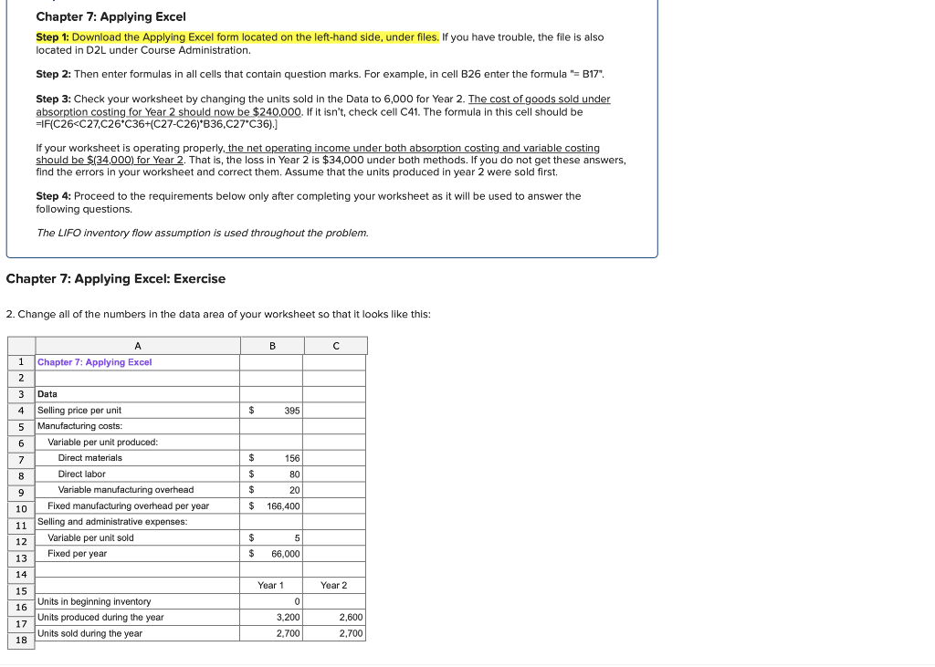  Chapter 7: Applying Excel Step 1: Download the Applying Excel form