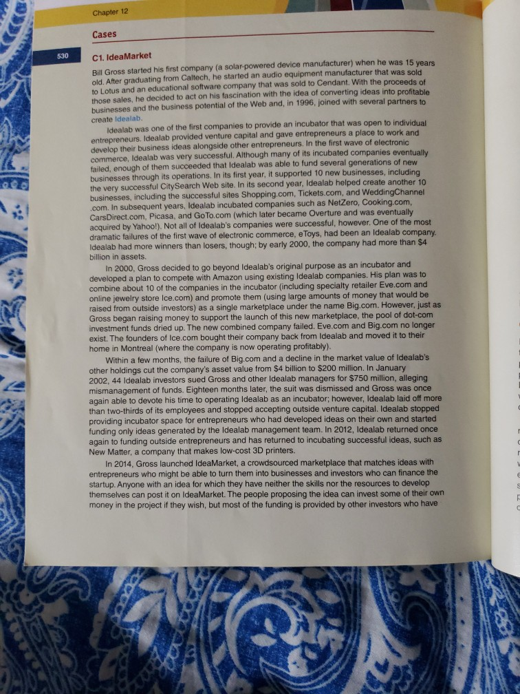  Please answer question 3 Chapter 12 Cases 530 C1. IdeaMarket Bill