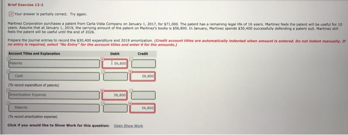 Brief Exercise 12-2 Your answer is partially correct. Try again Martinez