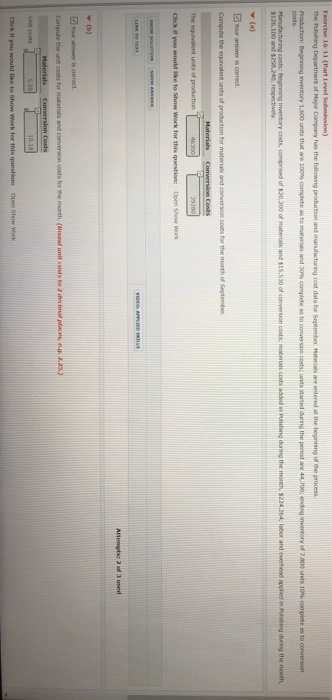  Part C ? Exercise 16-11 (Part Level Submission) The Polishing Department