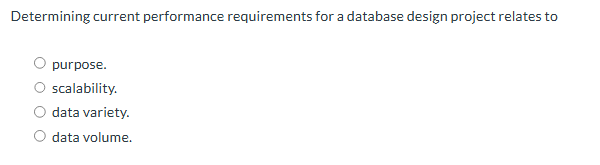  Determining current performance requirements for a database design project relates to