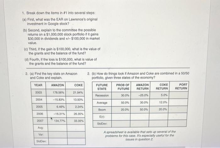  1. Break down the items in #1 into several steps: (a)