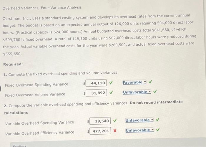 I dont get the last part Overhead Variances, Four-Variance Analysis Oerstman, Inc.,