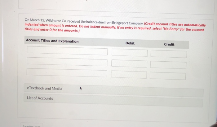 March 2, Wildhorse Co. sold $824,000 of merchandise on account to Bridgeport