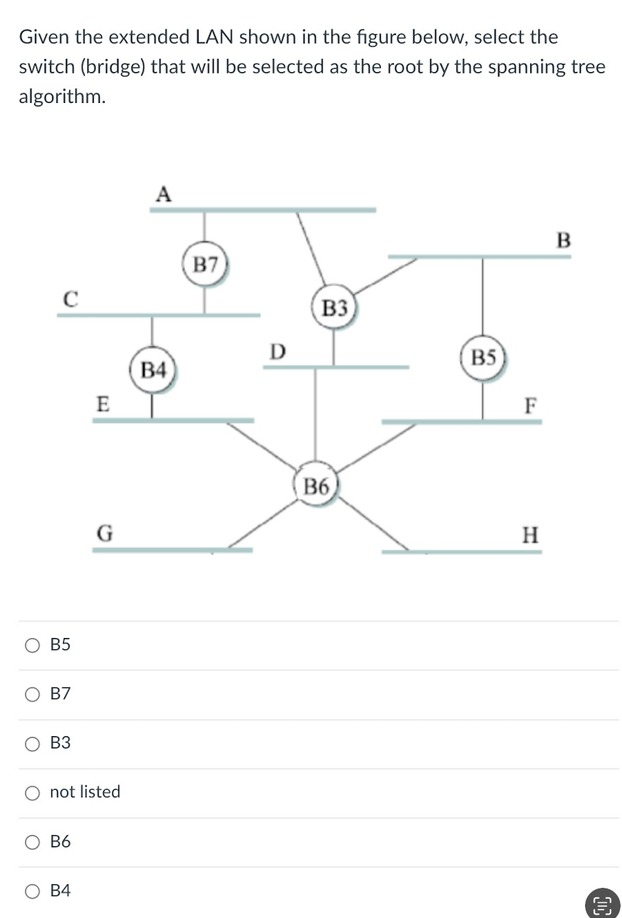  Given the extended LAN shown in the figure below, select the