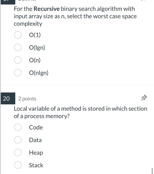 running time, for large values of n(n>10,000) ? B A 2 points