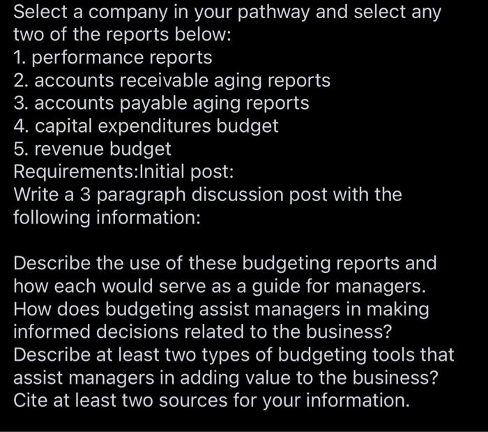  Select a company in your pathway and select any two of