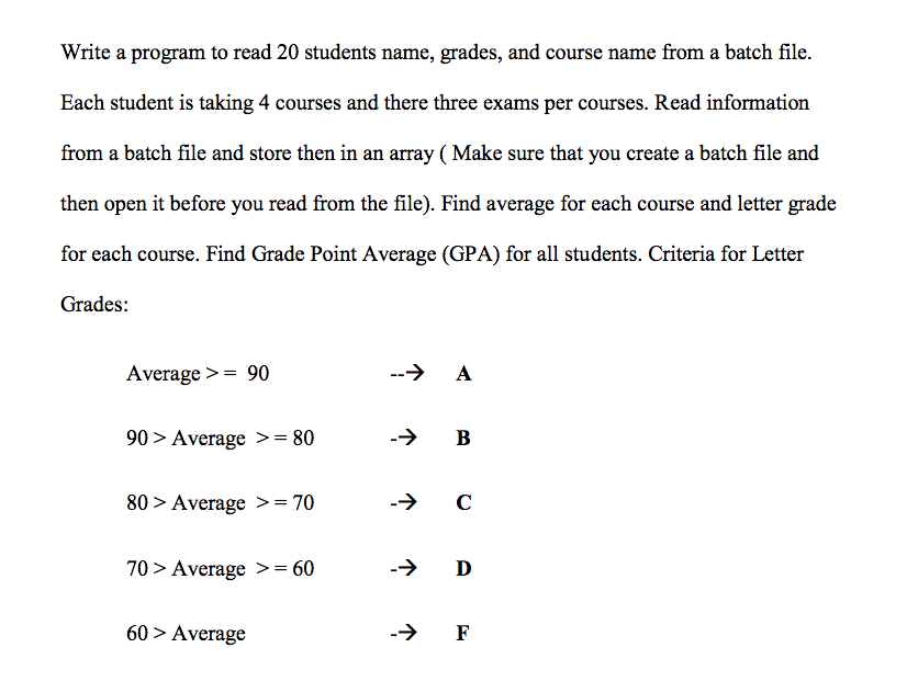 c++ Write a program to read 20 students name, grades, and course