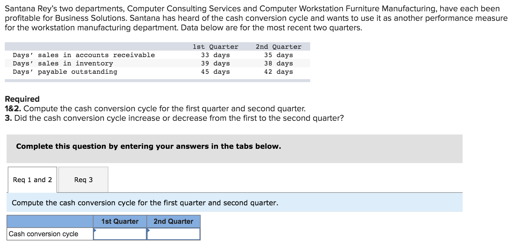 Santana Rey's two departments, Computer Consulting Services and Computer Workstation Furniture