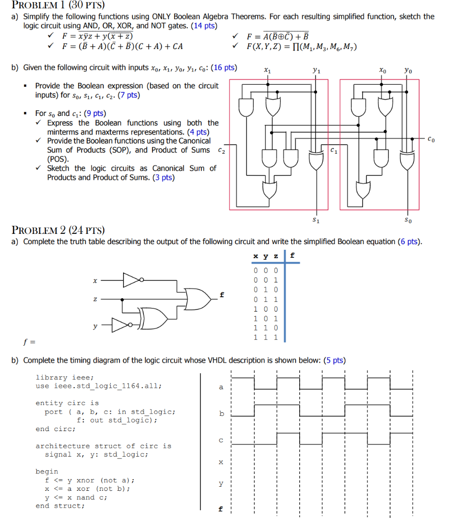 ANSWER ALL PLZ URGENT PROBLEM I ( PTS) a) Simplify the following