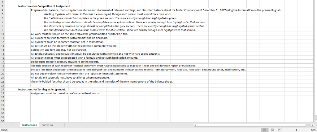 Instructions for Completion of Assignment: Prepare a trial balance, multi-step income