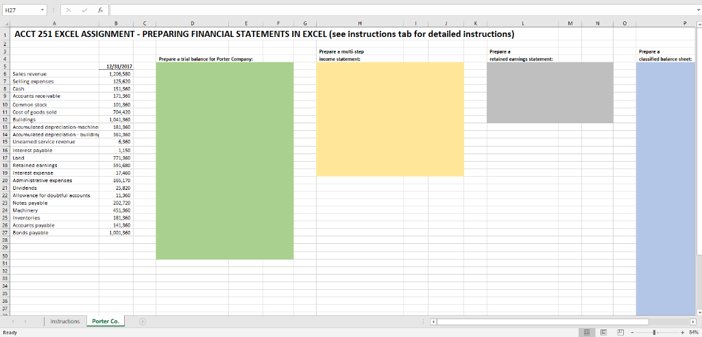 statement, statement of retained eamings, and classified balance sheet for Porter Company