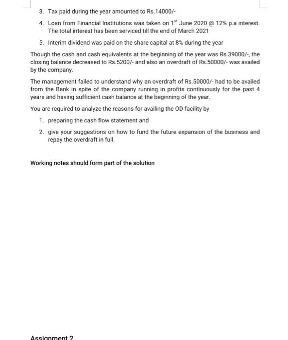 Ltd. were presented with the following financials during the Board Meeting Balance