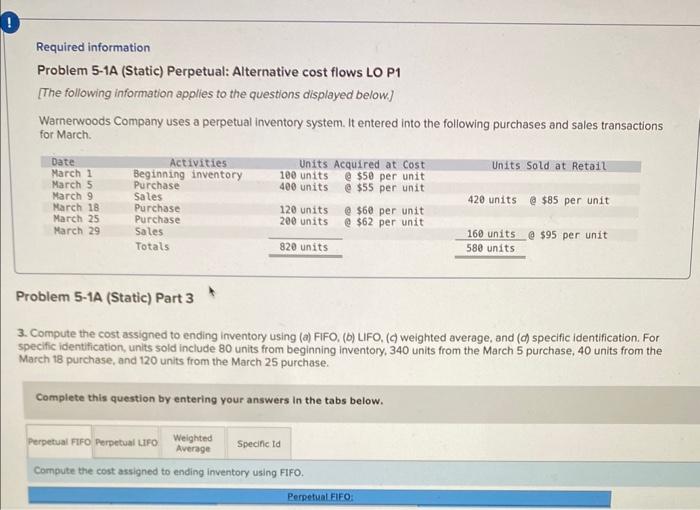  Required information Problem 5-1A (Static) Perpetual: Alternative cost flows LO P1