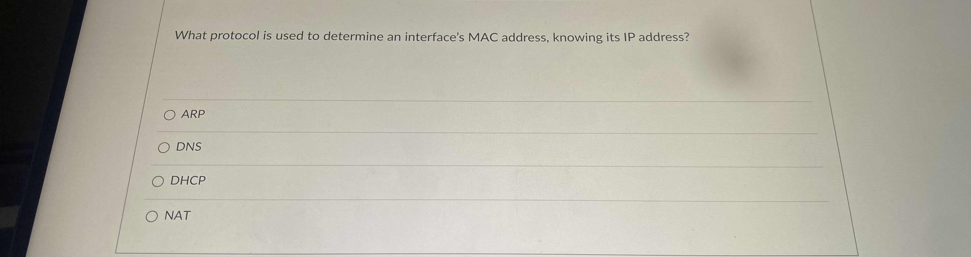 What protocol is used to determine an interface's MAC address, knowing