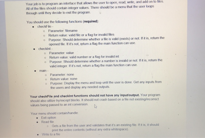  -use python -please read instruction only need three functions - def