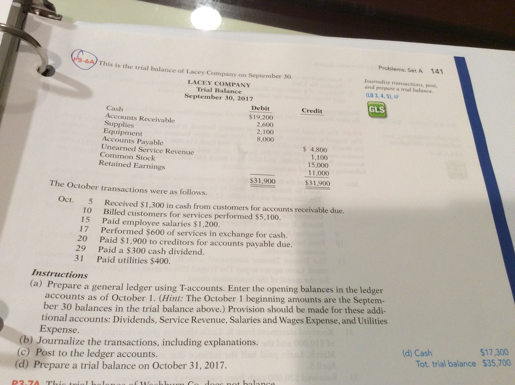 Problems: Set A 141 6A This is the trial balance of