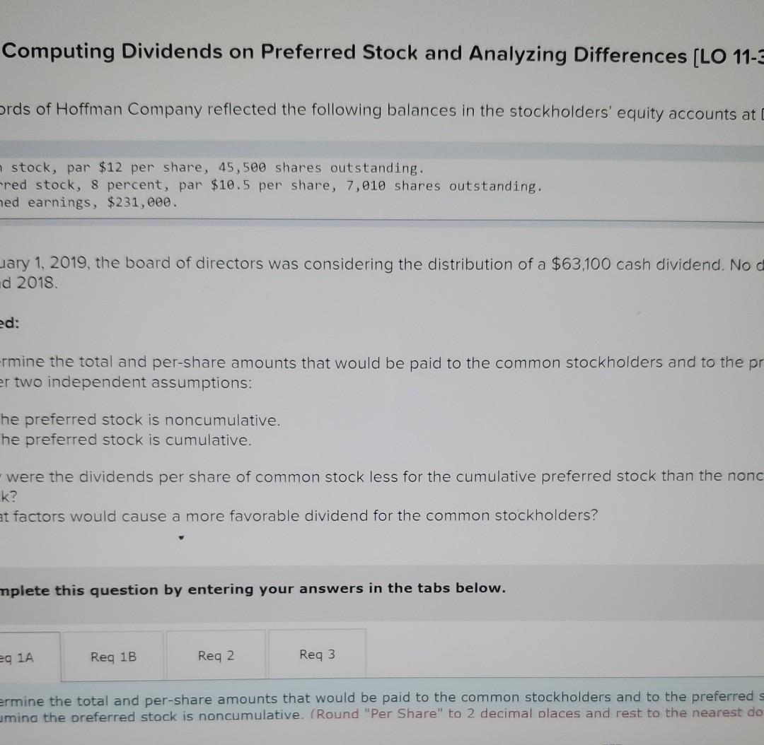  Computing Dividends on Preferred Stock and Analyzing Differences (LO 11-5 Ords