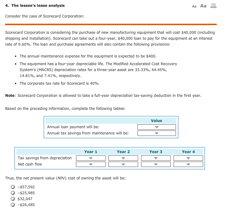 4. The lessee's lease analysis Aa Aa Consider the case of