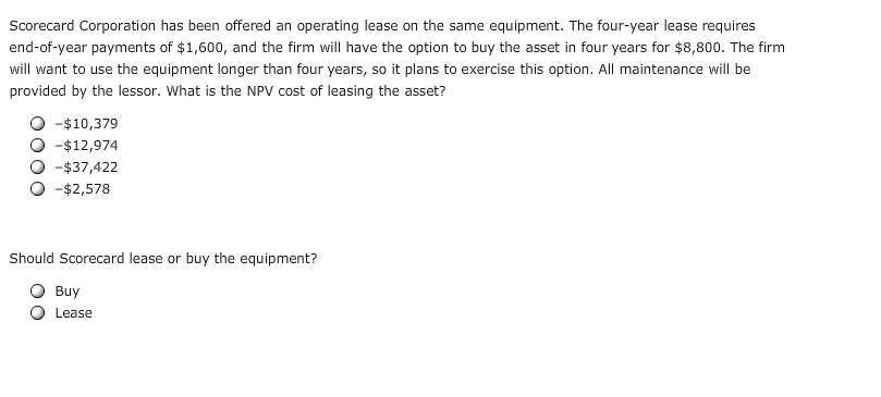 Scorecard Corporation: Scorecard Corporation is considering the purchase of new manufacturing equipment