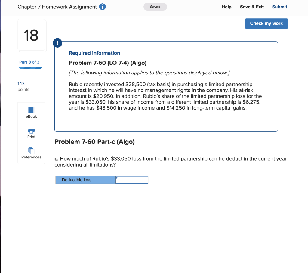 (LO 7-4) (Algo) [The following information applies to the questions displayed below.)