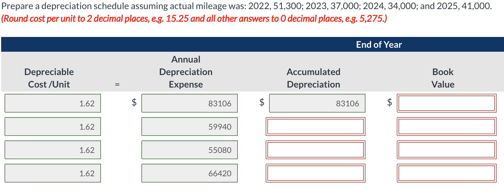 One bus was purchased on January 1, 2022, at a cost of