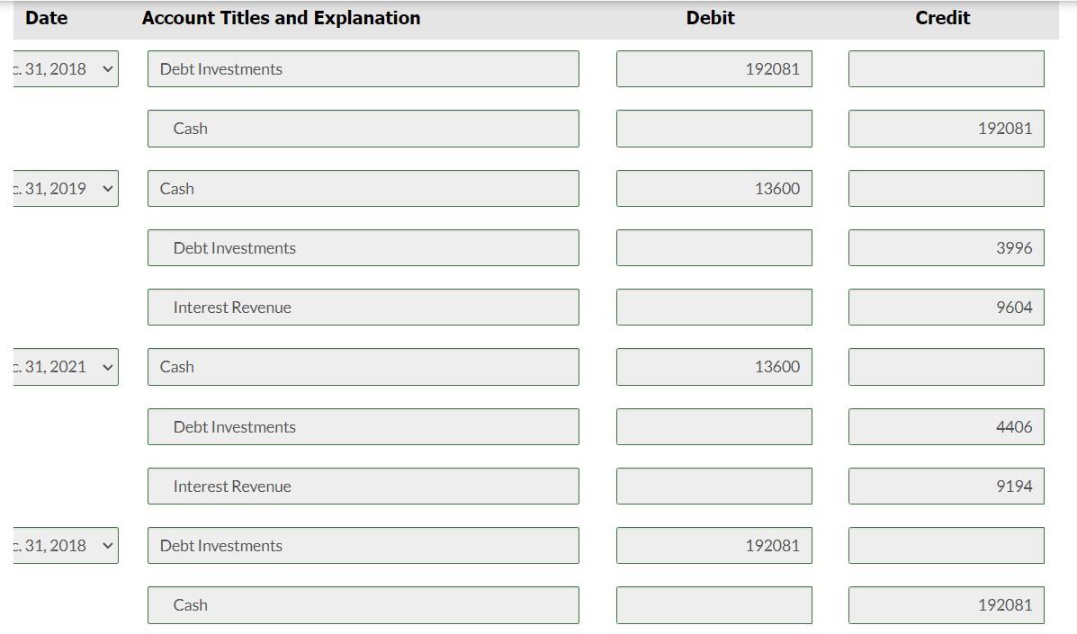 rate and a 5% yield, purchased on December 31,2018 , for $192,081.