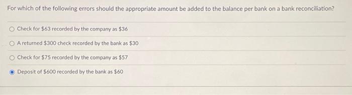 answer fast For which of the following errors should the appropriate