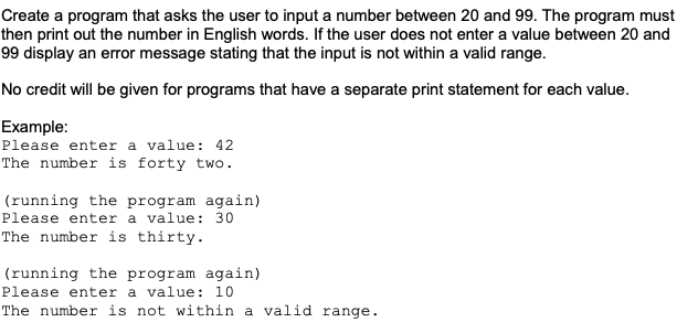 Using Python. Create a program that asks the user to input a