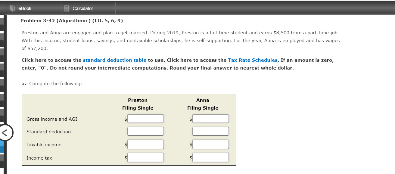  eBook Calculator Problem 3-42 (Algorithmic) (LO. 5, 6, 9) Preston and