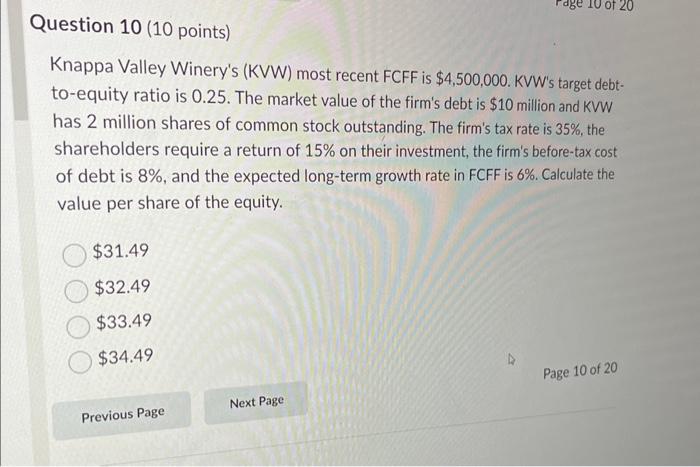 Please help. Need asap Knappa Valley Winery's (KVW) most recent FCFF is