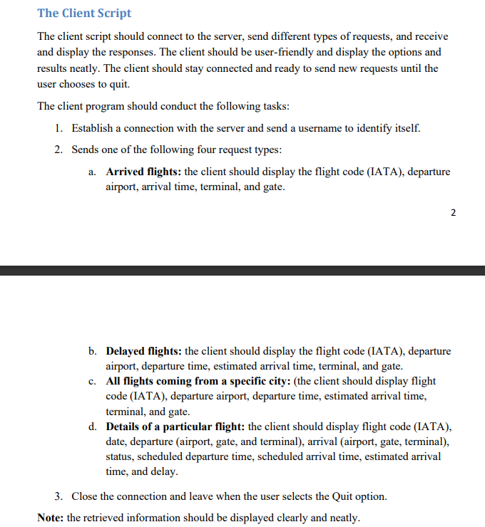 create a client-server system that exchanges information about flights at a certain
