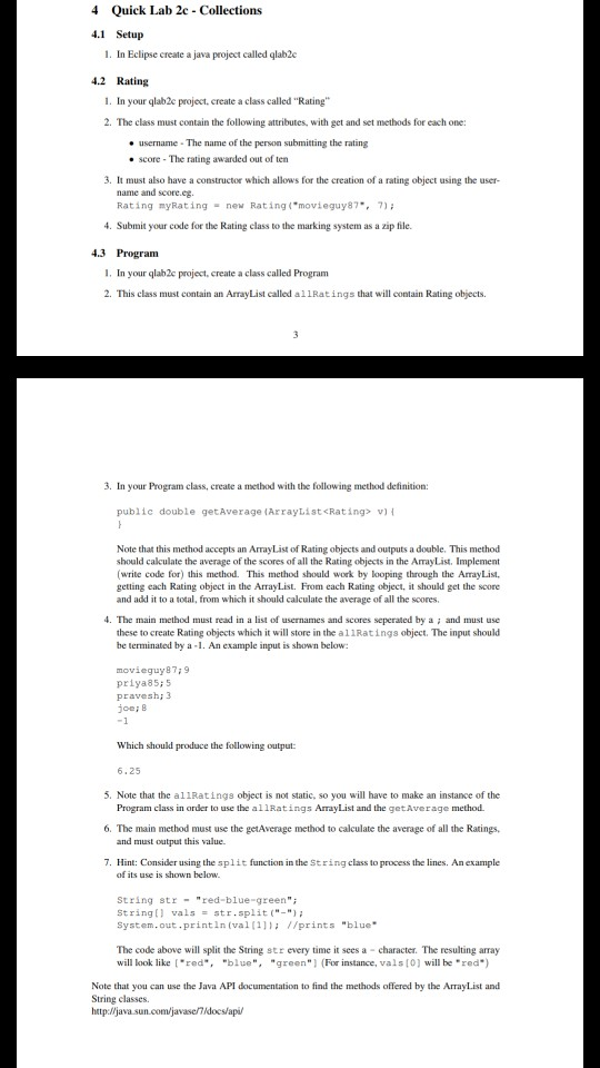  Please use java 4 Quick Lab 2c Collections 4.1 Setup 1.