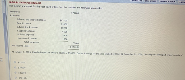  CALCULATOR FULL SCREEN PRINTER VERSION BAC Multiple Choice Question 84 The