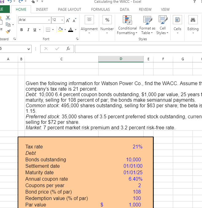Calculating the WACC - Excel LE DATA REVIEW E INSERT PAGE