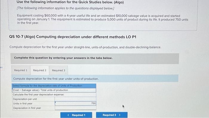 help Use the following information for the Quick Studies below. (Algo) [The