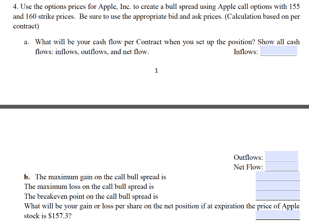  4. Use the options prices for Apple, Inc. to create a