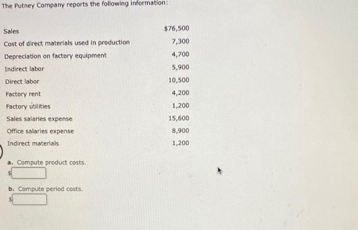  answer both for a thumbs up please The Putney Company reports