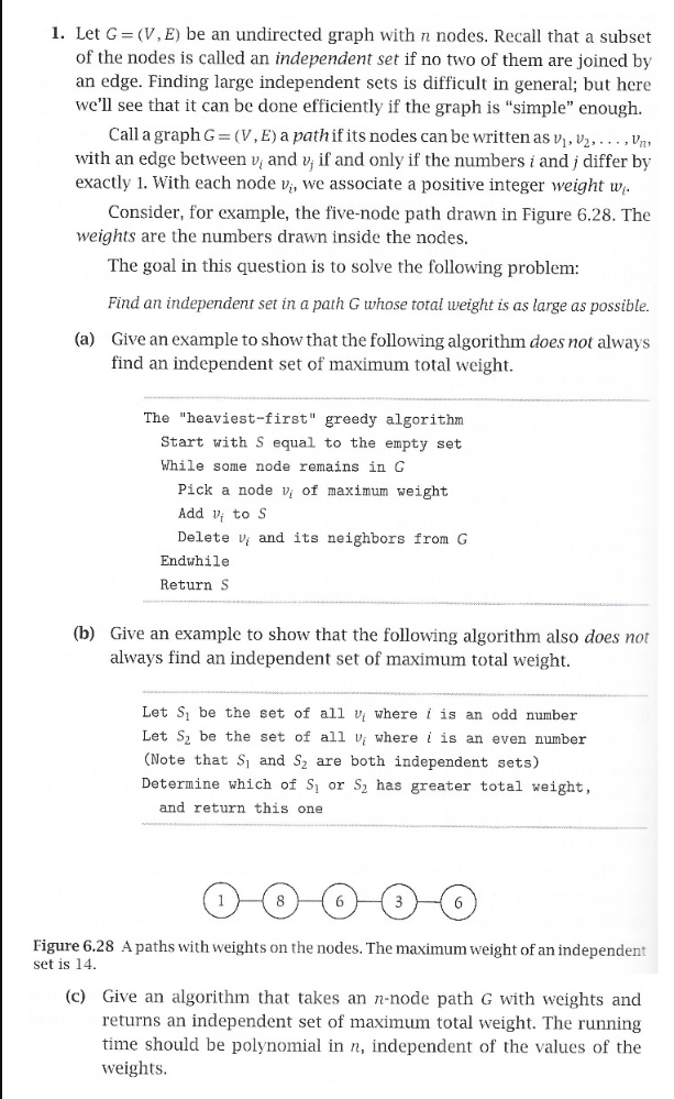 1. Let G-(V, E) be an undirected graph with n nodes.