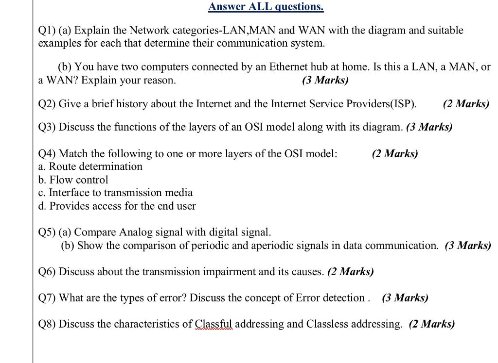 Can you help to solve it Course name: Data communication and networking