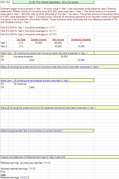  ACC 323 Ch 20: Prior Period Adjustment - Error Correction Company
